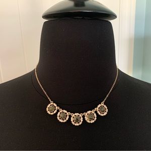 NWT!! Faux Grey Sapphire/Gold-Tone Necklace 16” w/earrings set, adjustable clasp